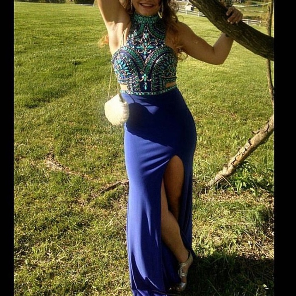 Blue Beaded Prom Dress